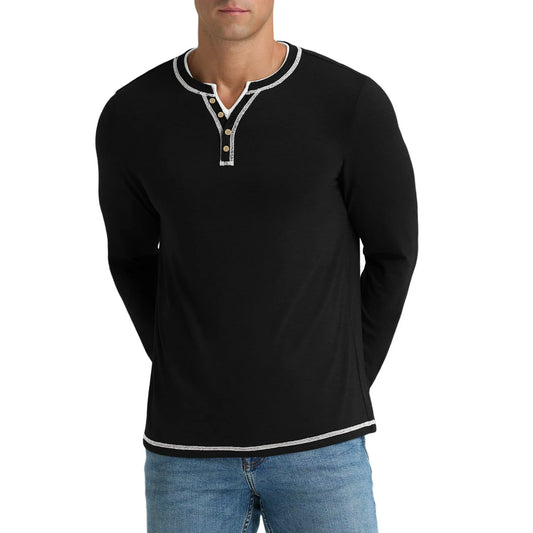 Iceglad Mens Henley Shirts Long Sleeve T Shirt Fashion Casual Slim V Neck Shirts